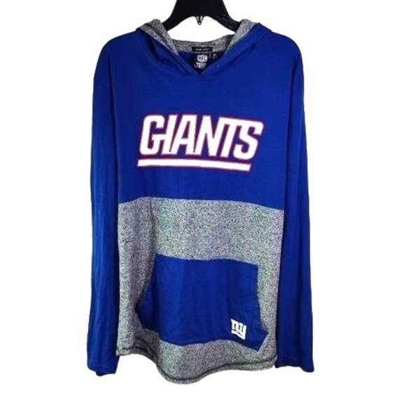NFL GIANTS Team Apparel Blue Gray Long Sleeve T-shirt Hoodie Longer Length - Picture 1 of 5